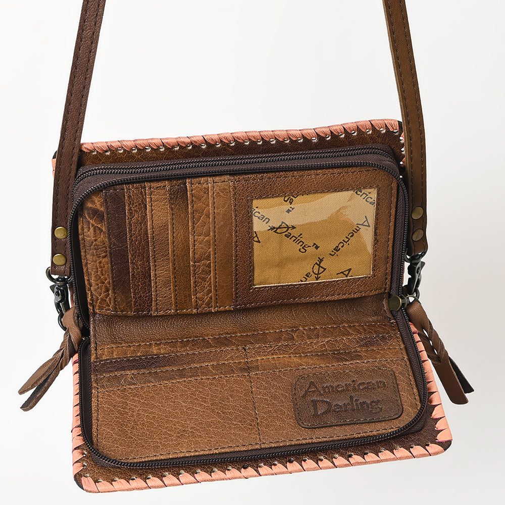 American Darling Western Hand-Tooled Leather Clutch Bag with Floral Carving