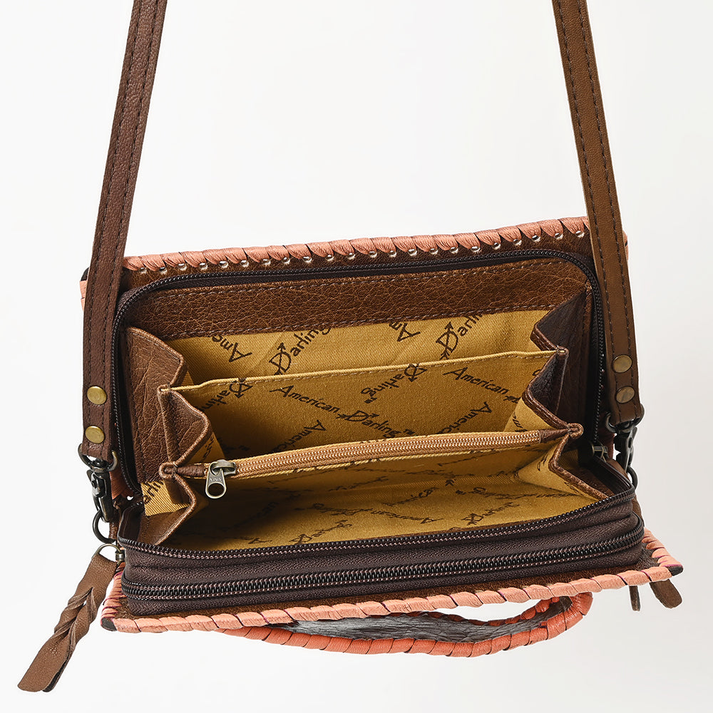 American Darling Western Hand-Tooled Leather Clutch Bag with Floral Carving