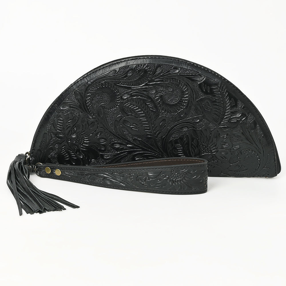 American Darling Hand-Tooled Western Leather Taco Bag - Genuine Floral Carved Designer Wristlet