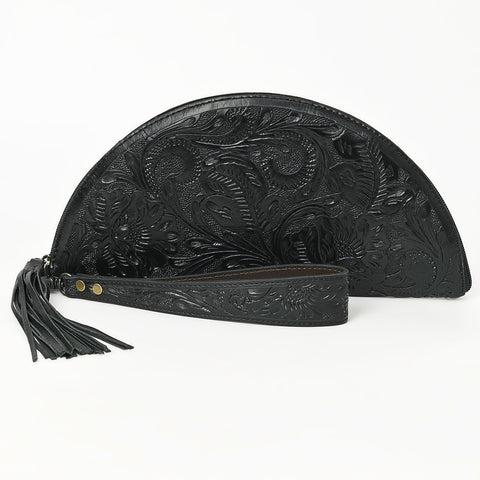 American Darling Hand-Tooled Western Leather Taco Bag - Genuine Floral Carved Designer Wristlet