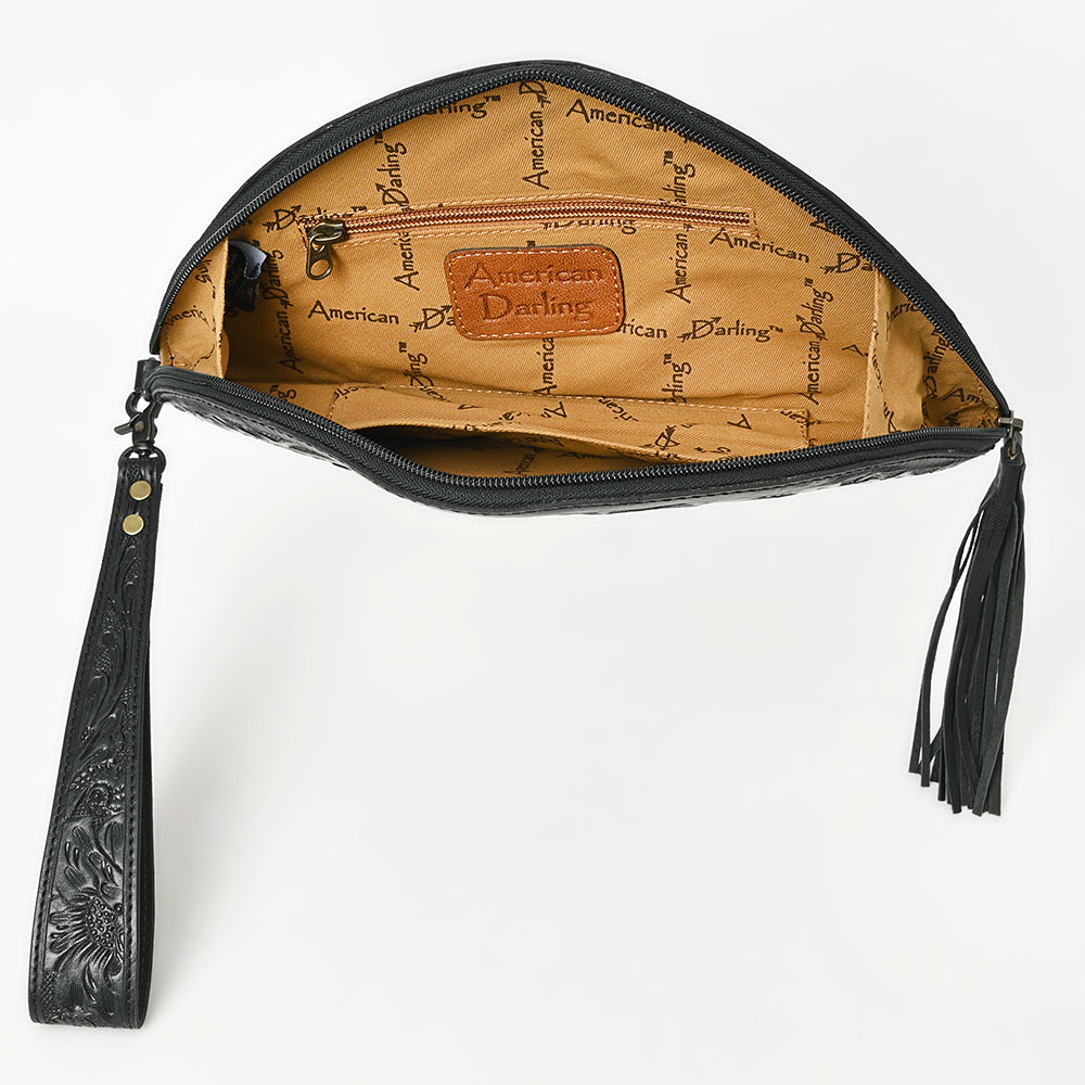 American Darling Hand-Tooled Western Leather Taco Bag - Genuine Floral Carved Designer Wristlet