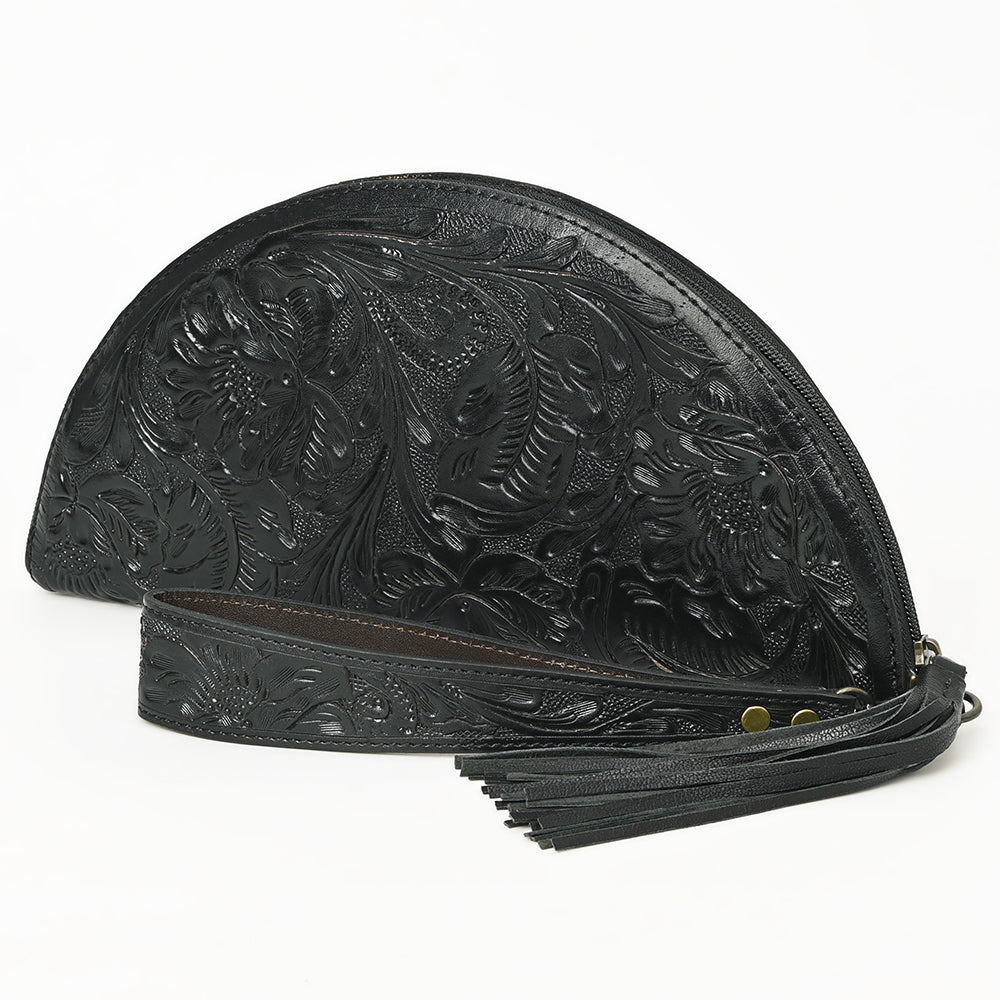 American Darling Hand-Tooled Western Leather Taco Bag - Genuine Floral Carved Designer Wristlet