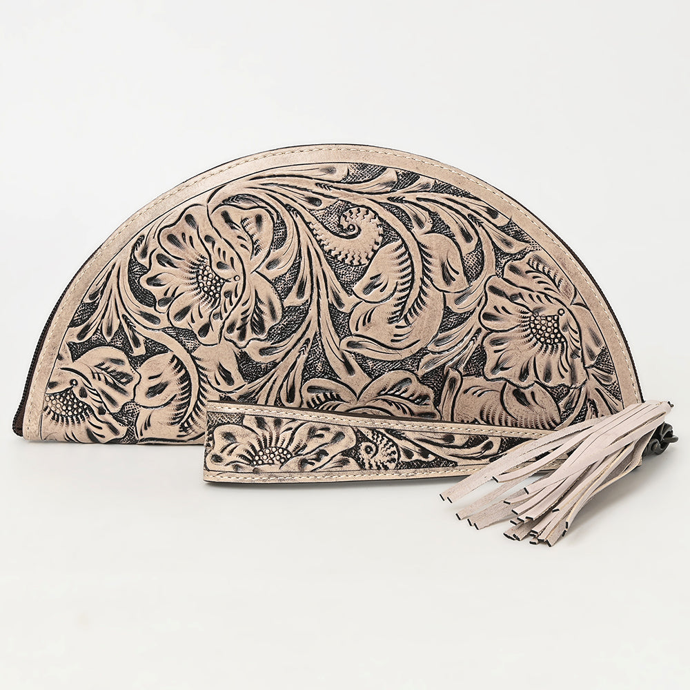 American Darling Hand-Tooled Western Leather Taco Bag - Genuine Floral Carved Designer Wristlet