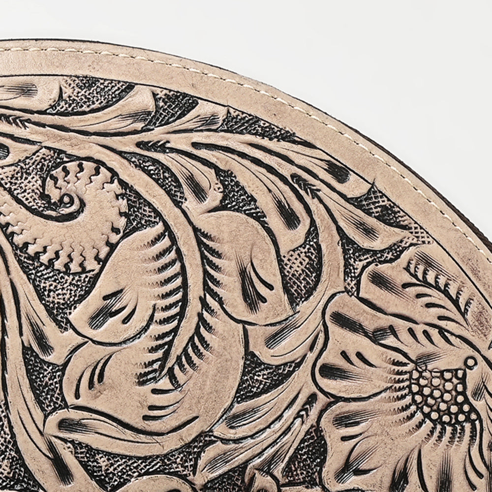 American Darling Hand-Tooled Western Leather Taco Bag - Genuine Floral Carved Designer Wristlet