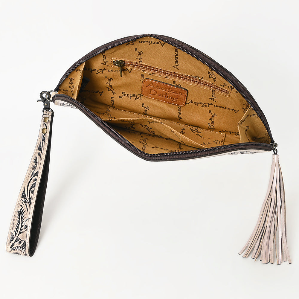 American Darling Hand-Tooled Western Leather Taco Bag - Genuine Floral Carved Designer Wristlet