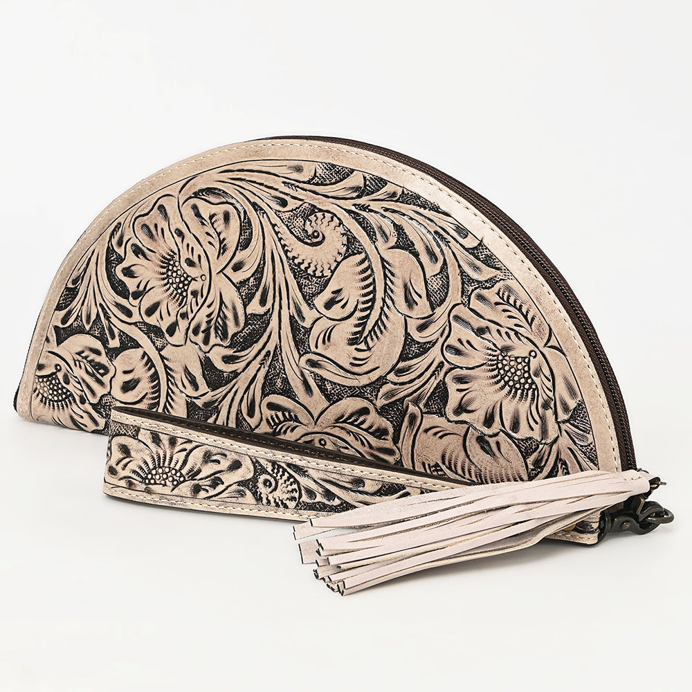 American Darling Hand-Tooled Western Leather Taco Bag - Genuine Floral Carved Designer Wristlet