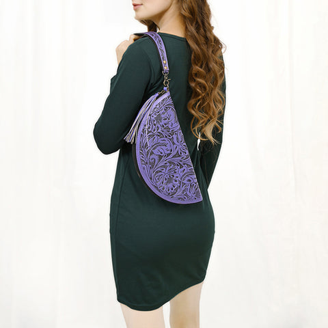 American Darling Hand-Tooled Western Leather Taco Bag - Genuine Floral Carved Designer Wristlet