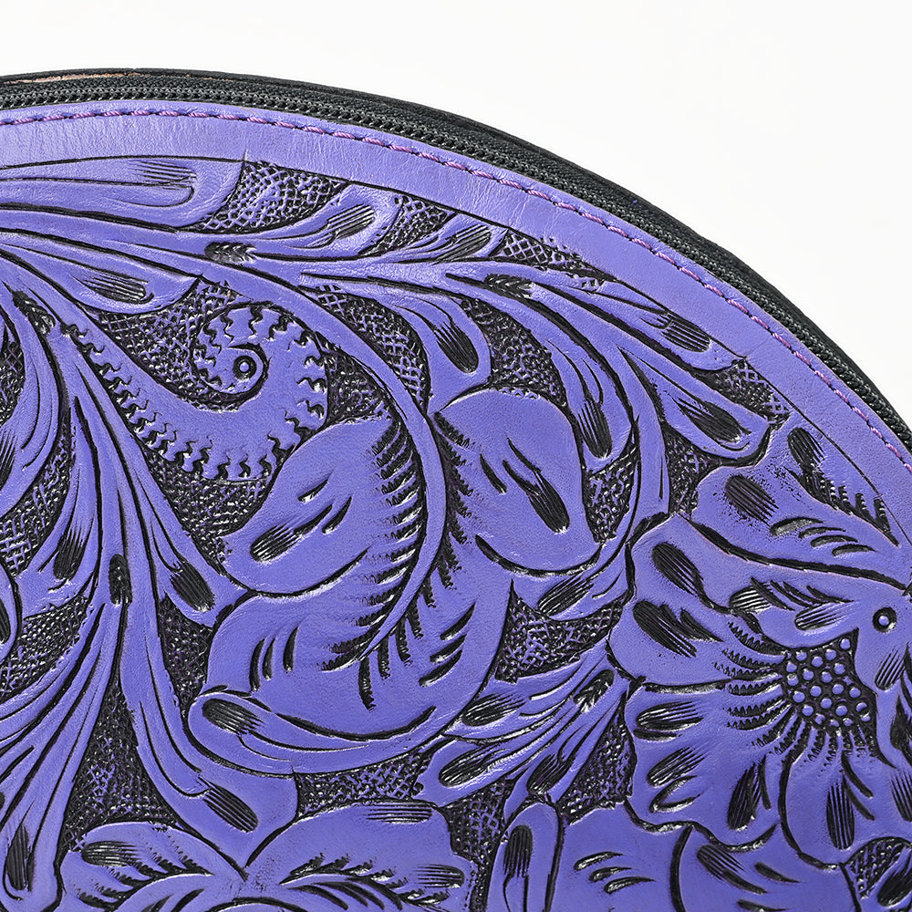 American Darling Hand-Tooled Western Leather Taco Bag - Genuine Floral Carved Designer Wristlet