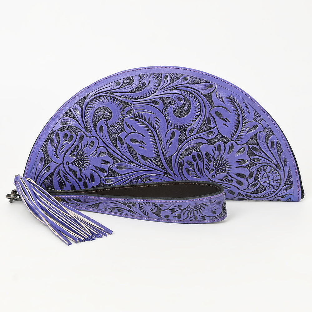 American Darling Hand-Tooled Western Leather Taco Bag - Genuine Floral Carved Designer Wristlet