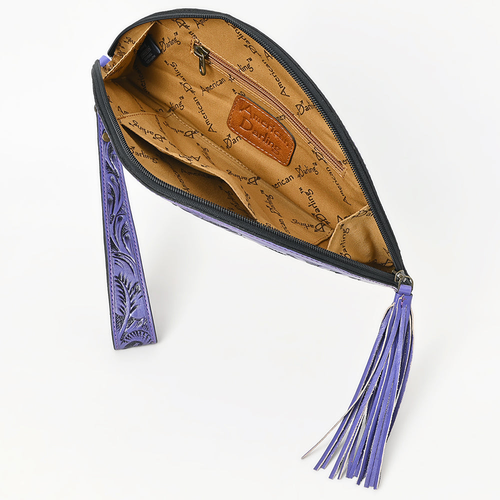 American Darling Hand-Tooled Western Leather Taco Bag - Genuine Floral Carved Designer Wristlet