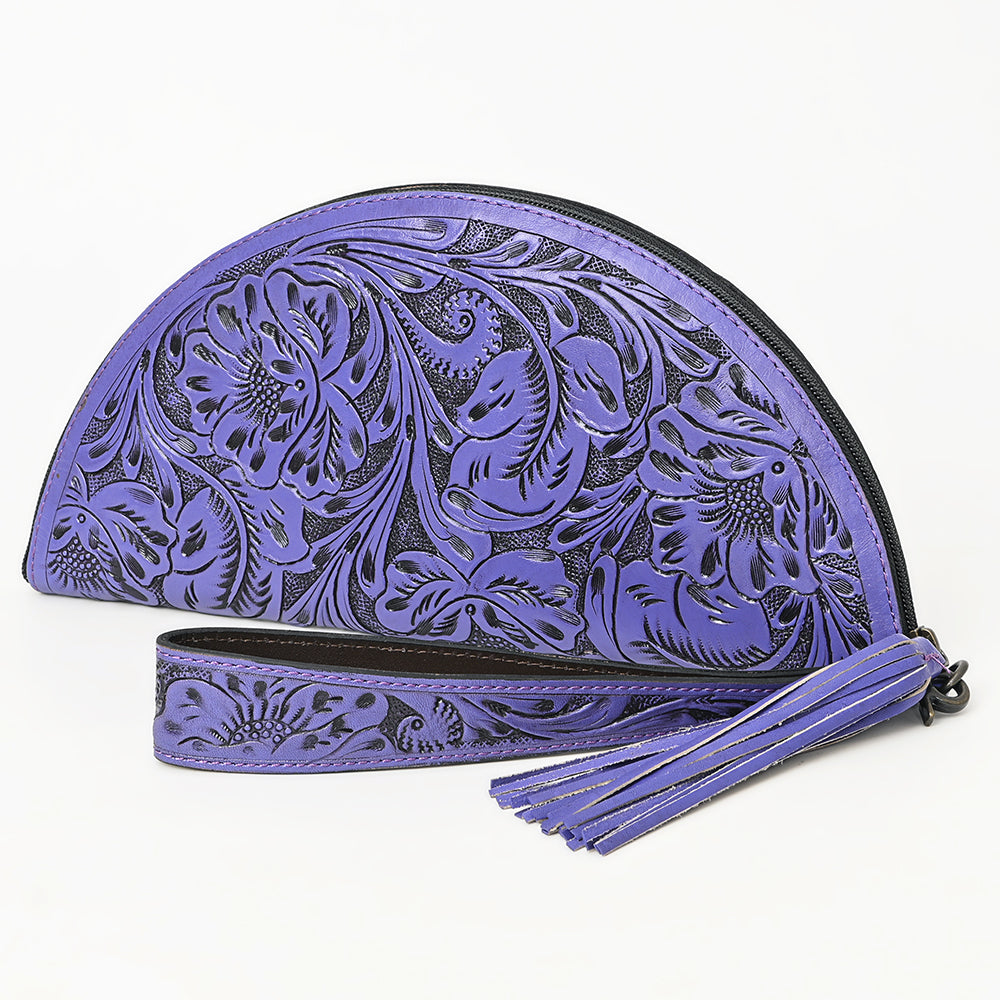 American Darling Hand-Tooled Western Leather Taco Bag - Genuine Floral Carved Designer Wristlet