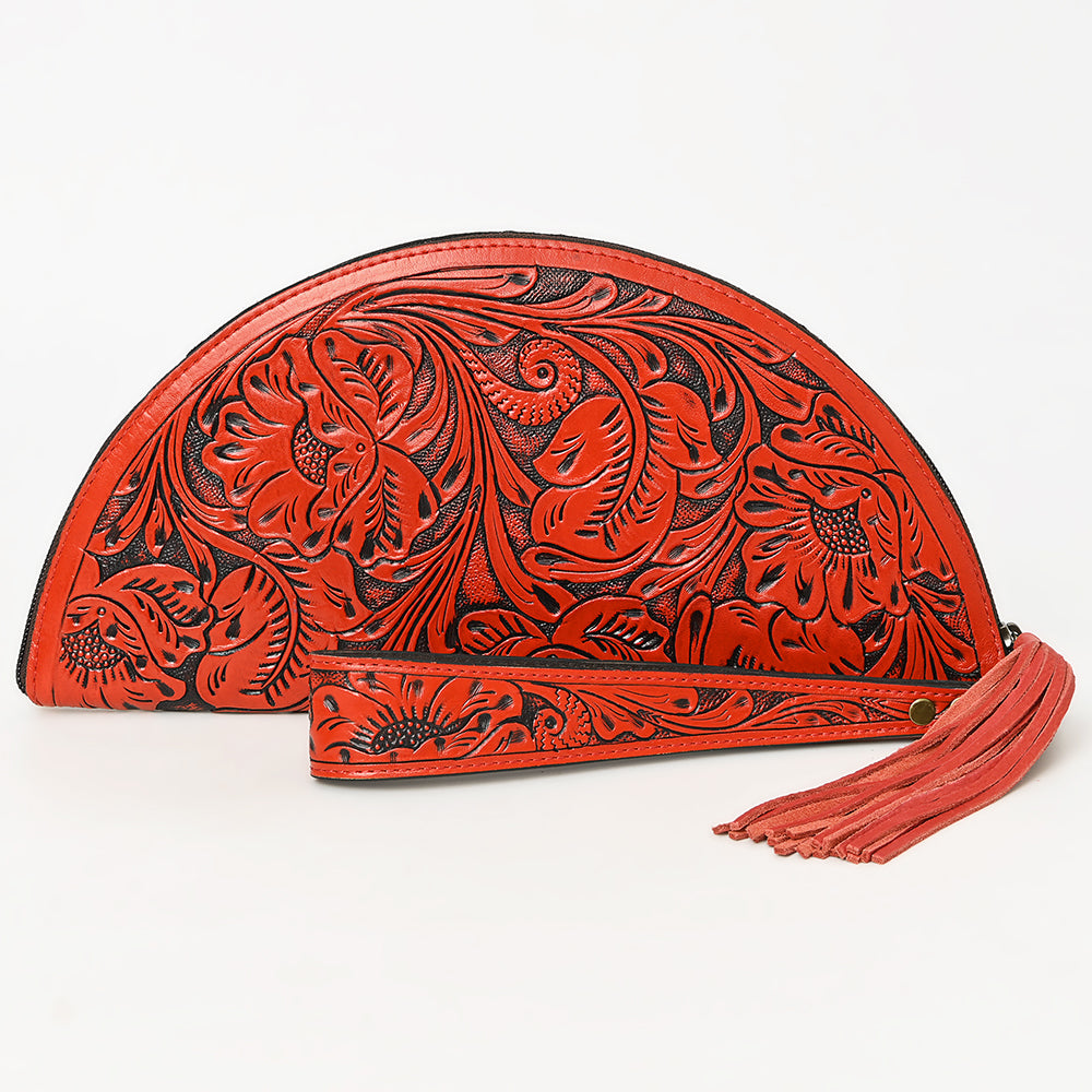 American Darling Hand-Tooled Western Leather Taco Bag - Genuine Floral Carved Designer Wristlet