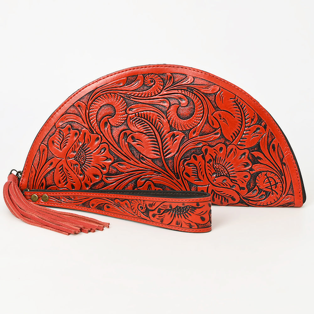 American Darling Hand-Tooled Western Leather Taco Bag - Genuine Floral Carved Designer Wristlet