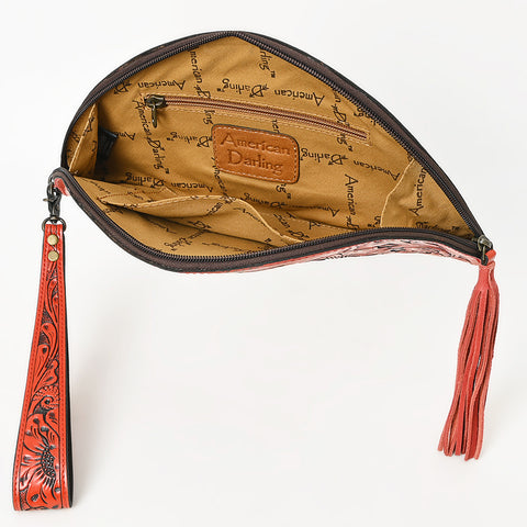 American Darling Hand-Tooled Western Leather Taco Bag - Genuine Floral Carved Designer Wristlet