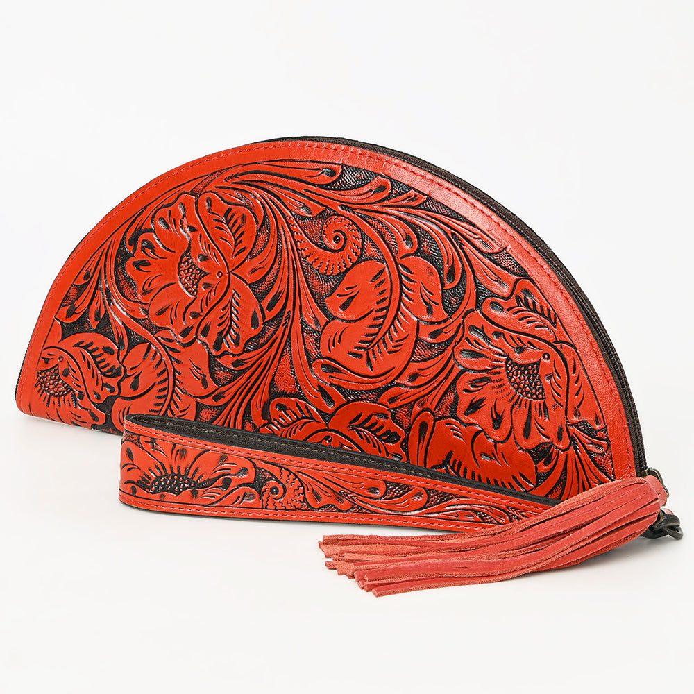American Darling Hand-Tooled Western Leather Taco Bag - Genuine Floral Carved Designer Wristlet