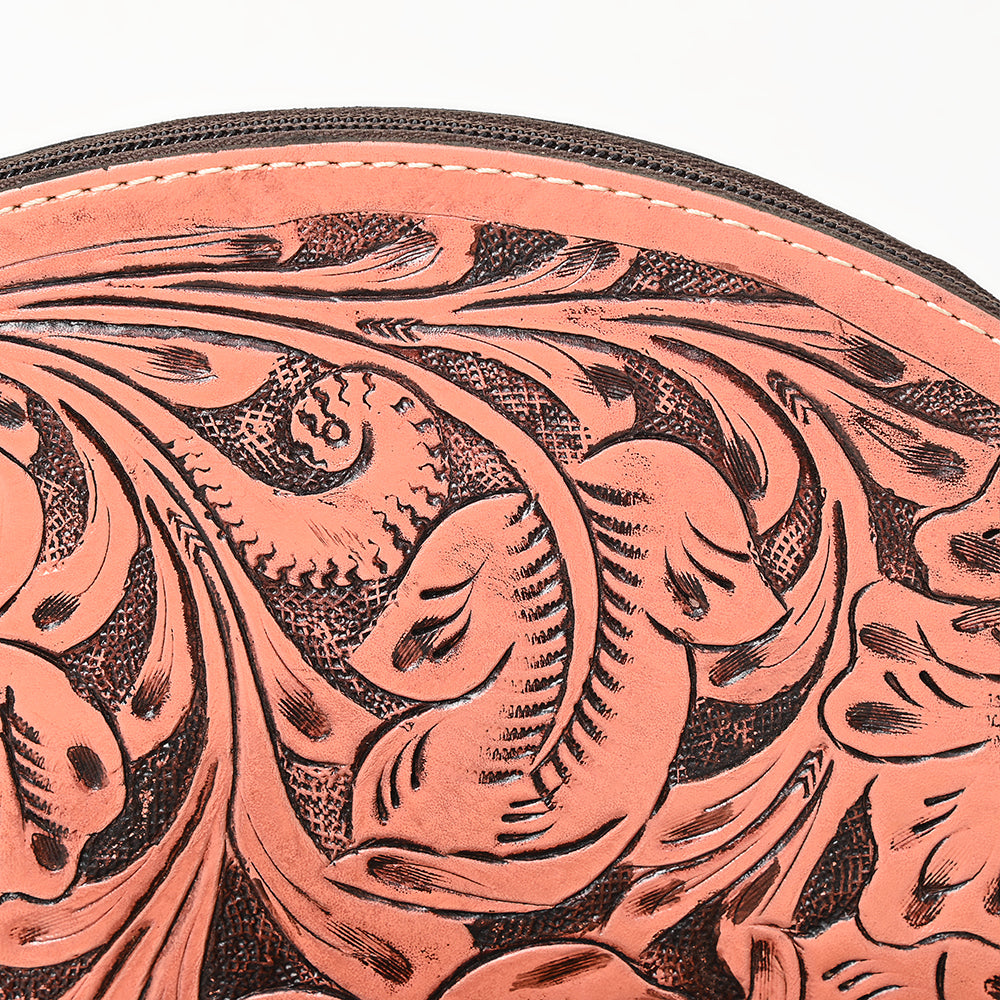 American Darling Hand-Tooled Western Leather Taco Bag - Genuine Floral Carved Designer Wristlet