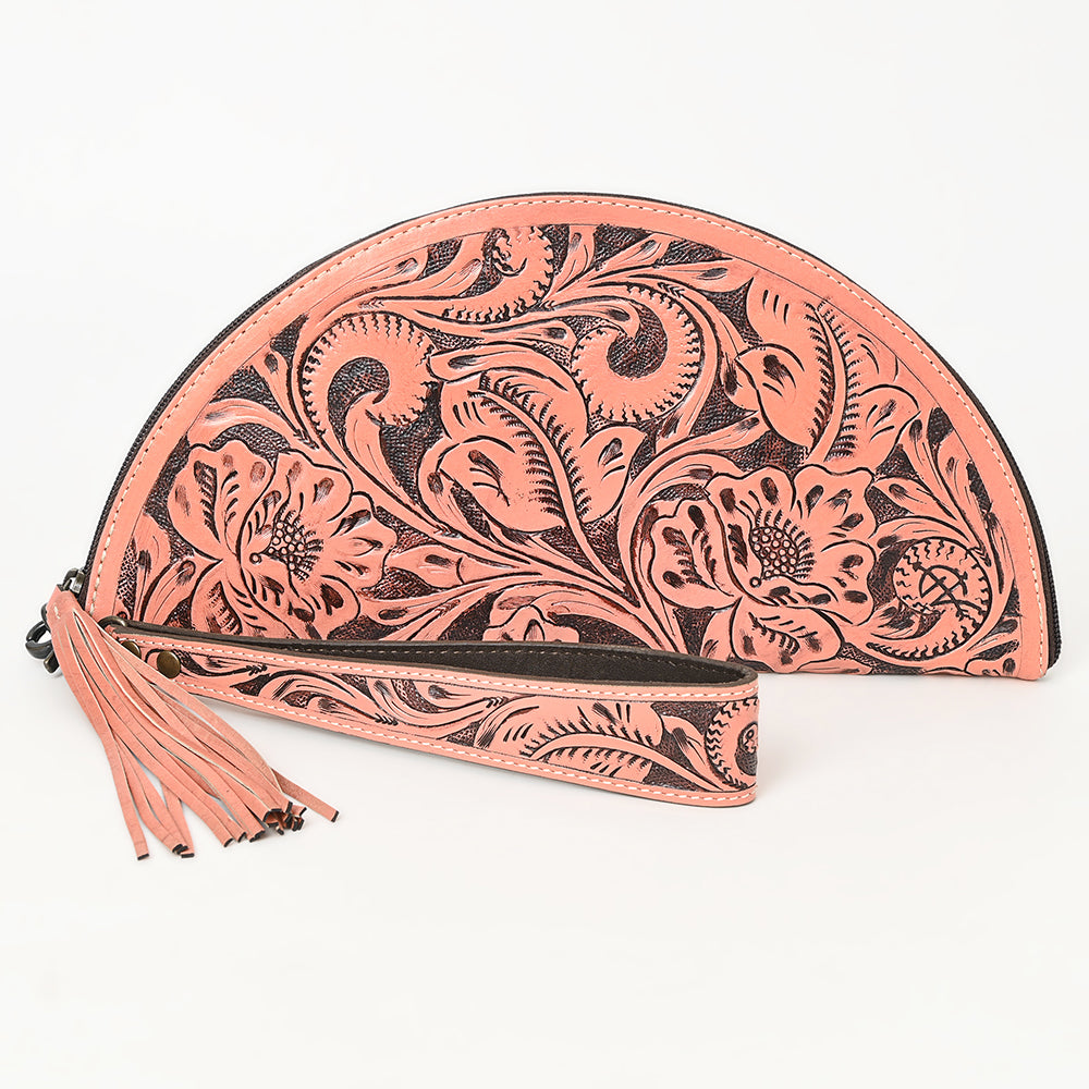 American Darling Hand-Tooled Western Leather Taco Bag - Genuine Floral Carved Designer Wristlet