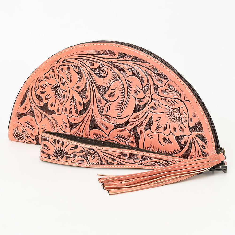 American Darling Hand-Tooled Western Leather Taco Bag - Genuine Floral Carved Designer Wristlet