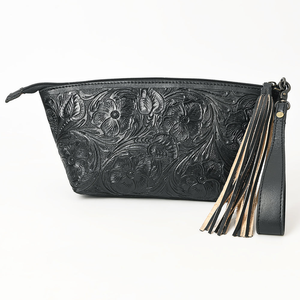 American Darling Hand-Tooled Western Leather Wristlet Bag - Genuine Floral Carved Womens Clutch