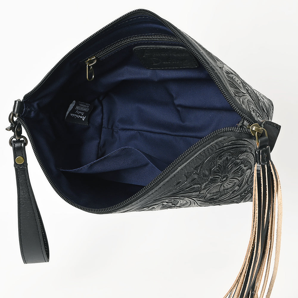 American Darling Hand-Tooled Western Leather Wristlet Bag - Genuine Floral Carved Womens Clutch