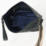 ADBG1234 Hand-Tooled Leather Wristlet Clutch - Floral Design with Tassel