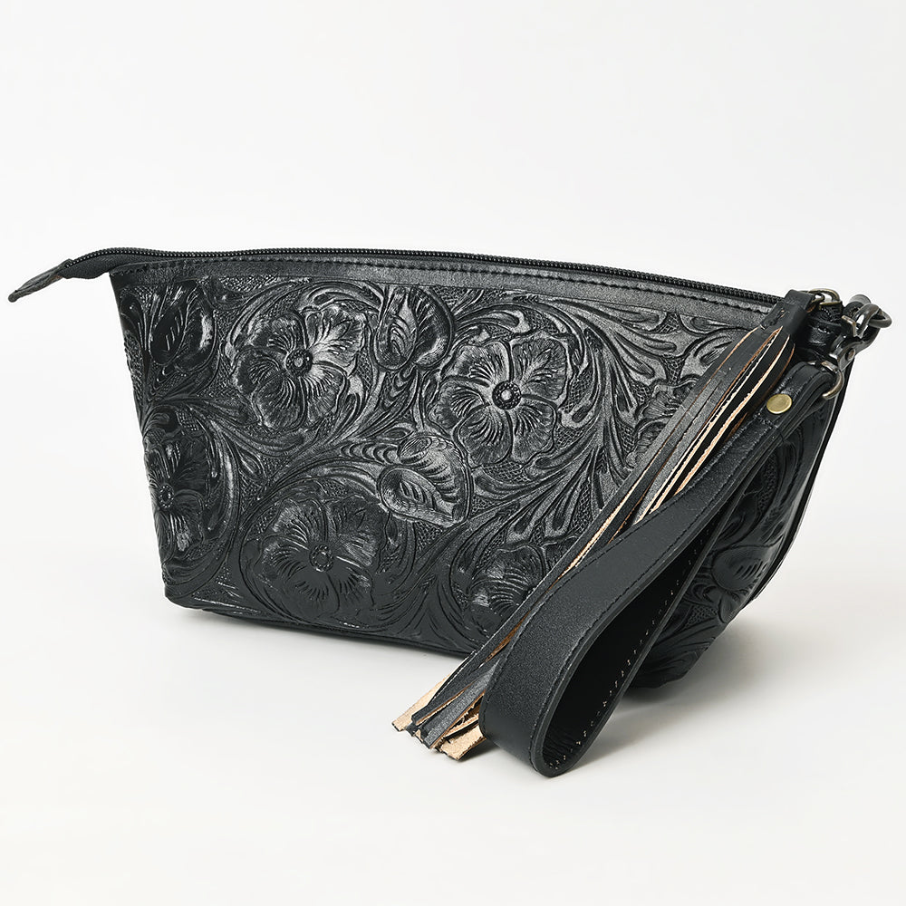 American Darling Hand-Tooled Western Leather Wristlet Bag - Genuine Floral Carved Womens Clutch