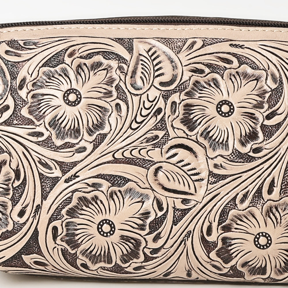 American Darling Hand-Tooled Western Leather Wristlet Bag - Genuine Floral Carved Womens Clutch