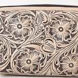 ADBG1234 Hand-Tooled Leather Wristlet Clutch - Floral Design with Tassel