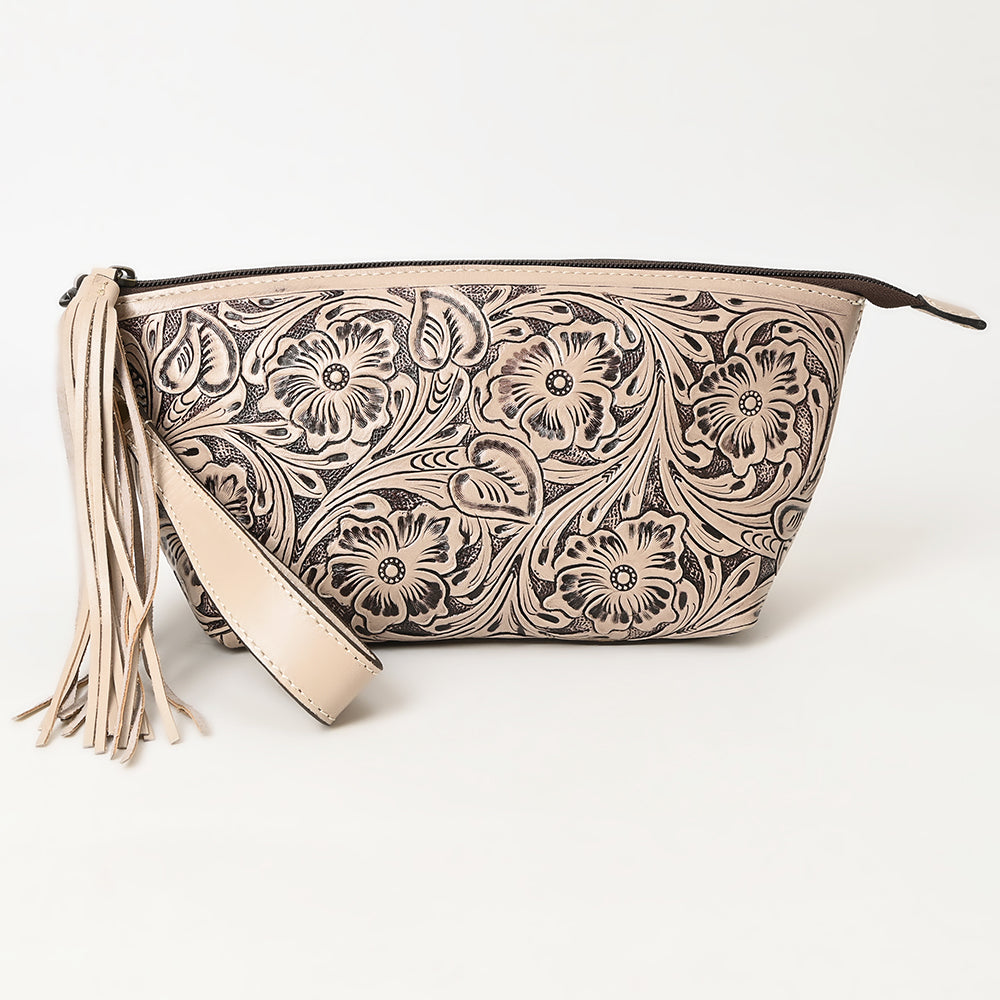 American Darling Hand-Tooled Western Leather Wristlet Bag - Genuine Floral Carved Womens Clutch