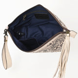 ADBG1234 Hand-Tooled Leather Wristlet Clutch - Floral Design with Tassel