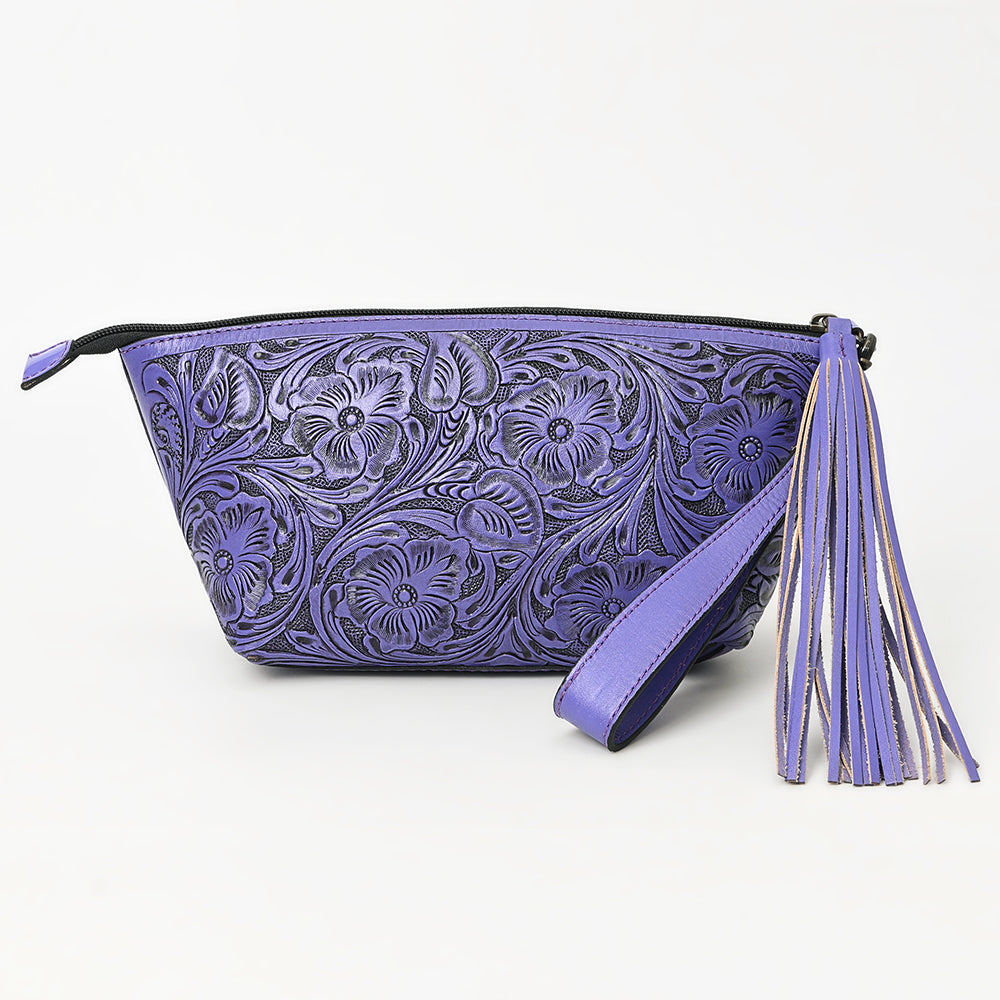 American Darling Hand-Tooled Western Leather Wristlet Bag - Genuine Floral Carved Womens Clutch