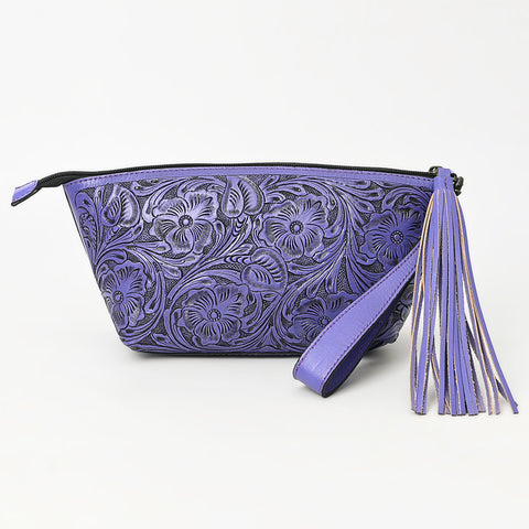 American Darling Hand-Tooled Western Leather Wristlet Bag - Genuine Floral Carved Women Clutch