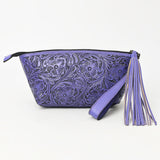 ADBG1234 Hand-Tooled Leather Wristlet Clutch - Floral Design with Tassel