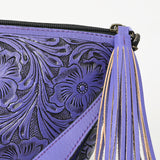 ADBG1234 Hand-Tooled Leather Wristlet Clutch - Floral Design with Tassel