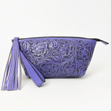 ADBG1234 Hand-Tooled Leather Wristlet Clutch - Floral Design with Tassel