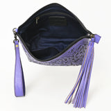 ADBG1234 Hand-Tooled Leather Wristlet Clutch - Floral Design with Tassel