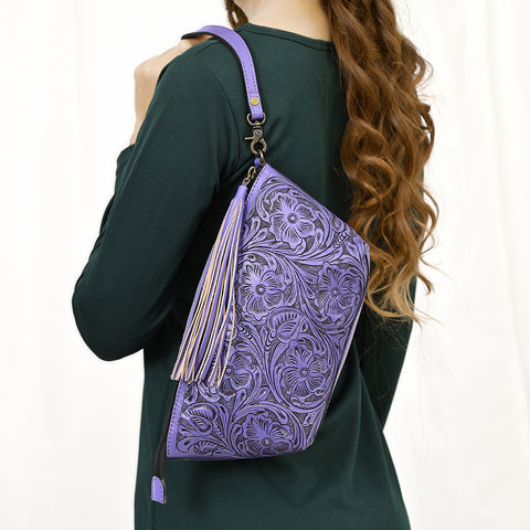 American Darling Hand-Tooled Western Leather Wristlet Bag - Genuine Floral Carved Women Clutch