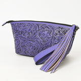 ADBG1234 Hand-Tooled Leather Wristlet Clutch - Floral Design with Tassel