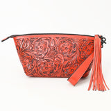 ADBG1234 Hand-Tooled Leather Wristlet Clutch - Floral Design with Tassel