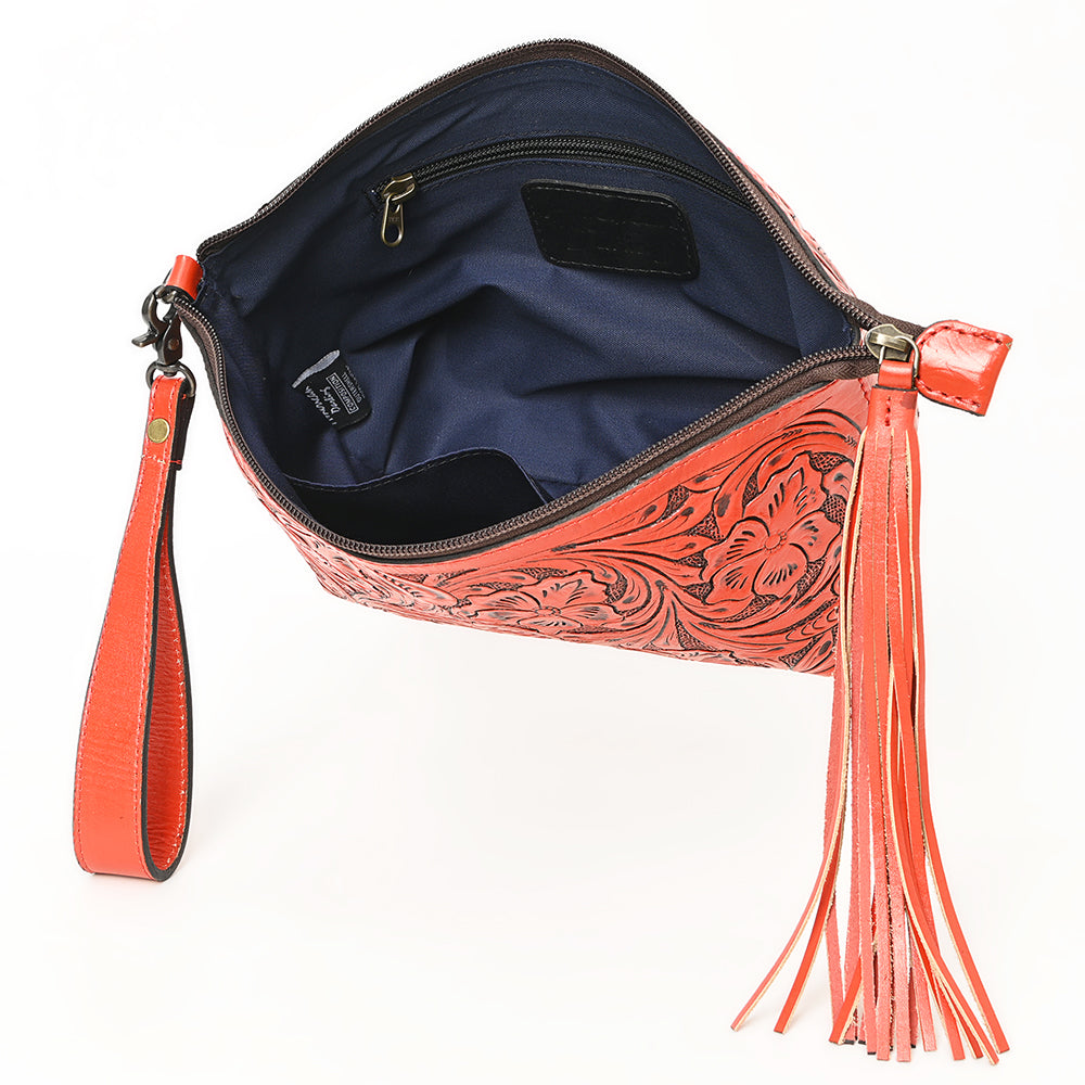 American Darling Hand-Tooled Western Leather Wristlet Bag - Genuine Floral Carved Womens Clutch