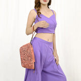 ADBG1234 Hand-Tooled Leather Wristlet Clutch - Floral Design with Tassel