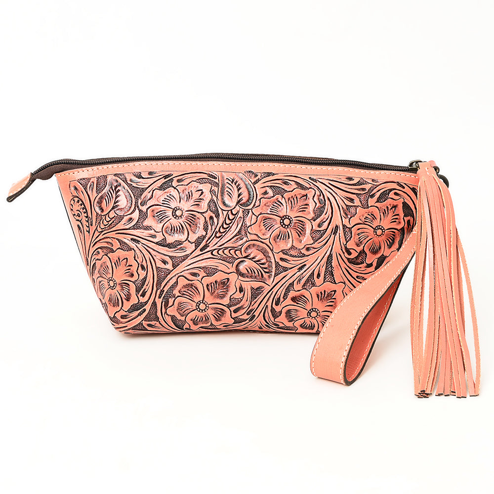 American Darling Hand-Tooled Western Leather Wristlet Bag - Genuine Floral Carved Womens Clutch