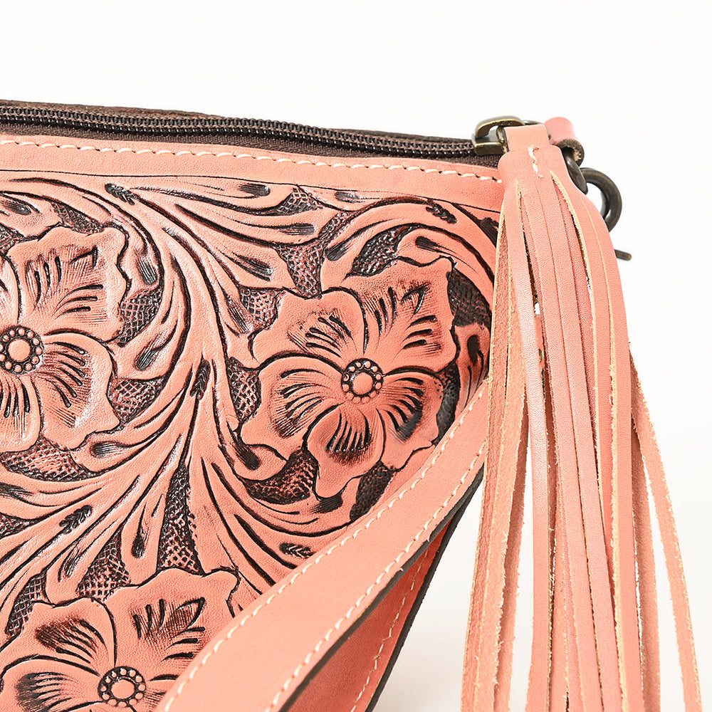 American Darling Hand-Tooled Western Leather Wristlet Bag - Genuine Floral Carved Womens Clutch