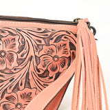 ADBG1234 Hand-Tooled Leather Wristlet Clutch - Floral Design with Tassel