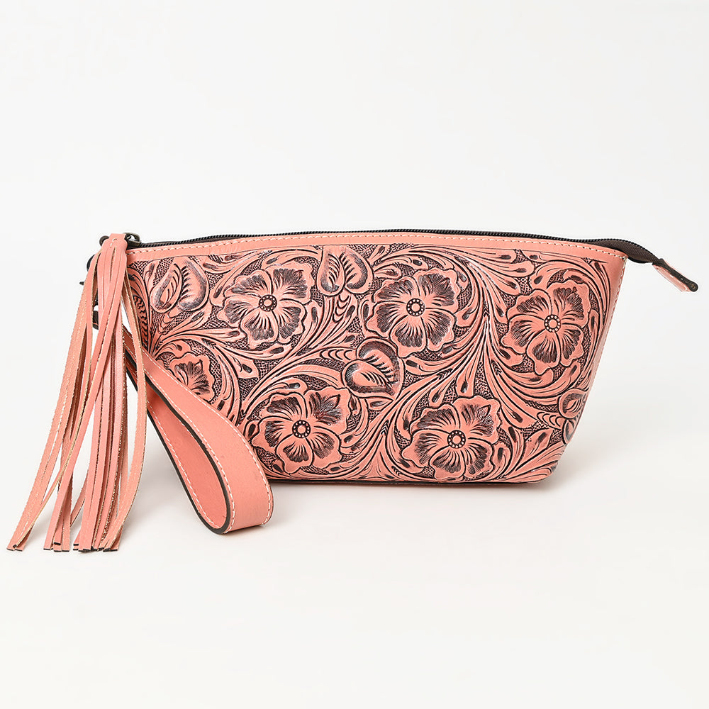 American Darling Hand-Tooled Western Leather Wristlet Bag - Genuine Floral Carved Womens Clutch