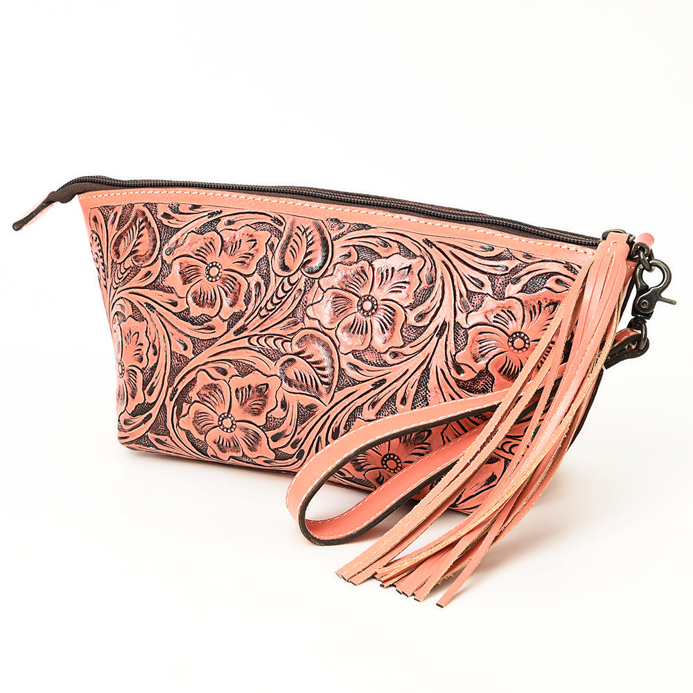 American Darling Hand-Tooled Western Leather Wristlet Bag - Genuine Floral Carved Womens Clutch