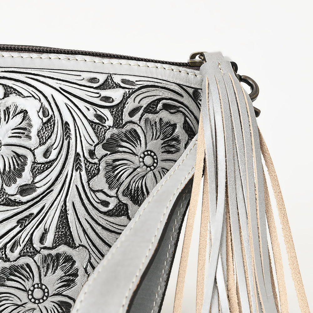 American Darling Hand-Tooled Western Leather Wristlet Bag - Genuine Floral Carved Womens Clutch
