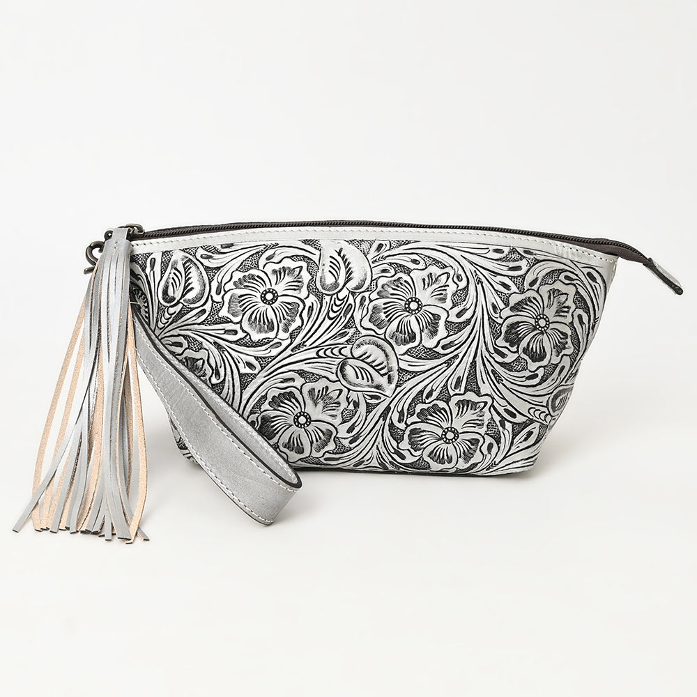 American Darling Hand-Tooled Western Leather Wristlet Bag - Genuine Floral Carved Womens Clutch