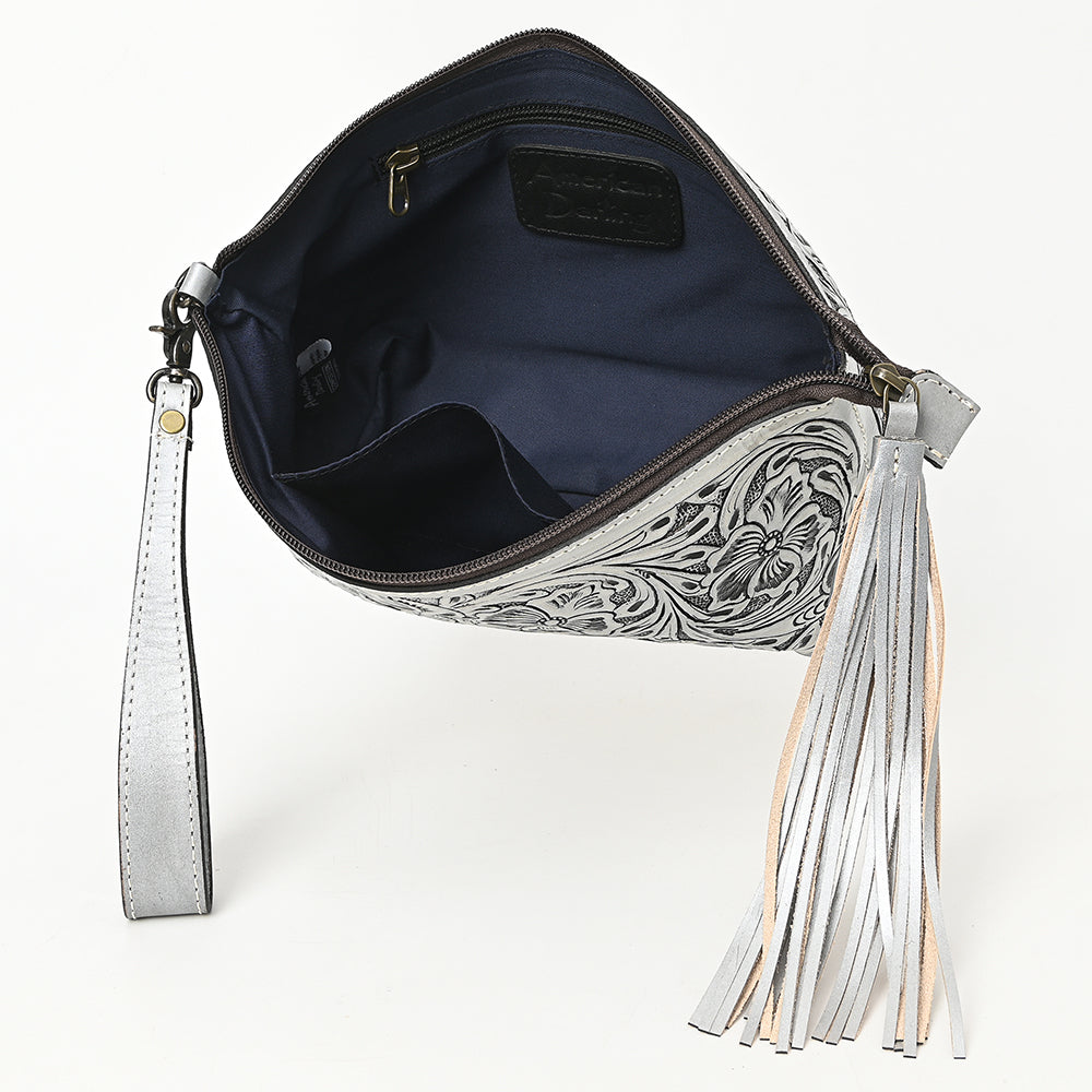 American Darling Hand-Tooled Western Leather Wristlet Bag - Genuine Floral Carved Womens Clutch