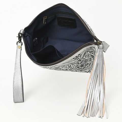 American Darling Hand-Tooled Western Leather Wristlet Bag - Genuine Floral Carved Women Clutch